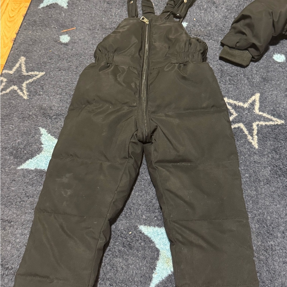 Kids Insulated Black Winter Overalls with Adjustable Straps